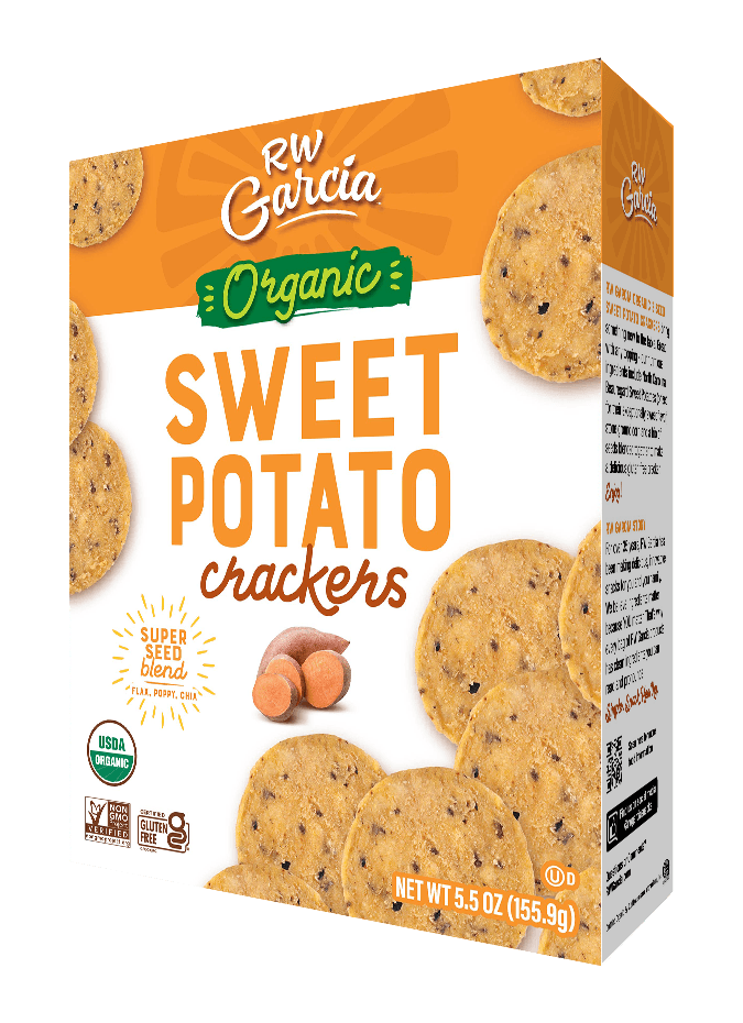 A box of RW Garcia Sweet Potato Crackers